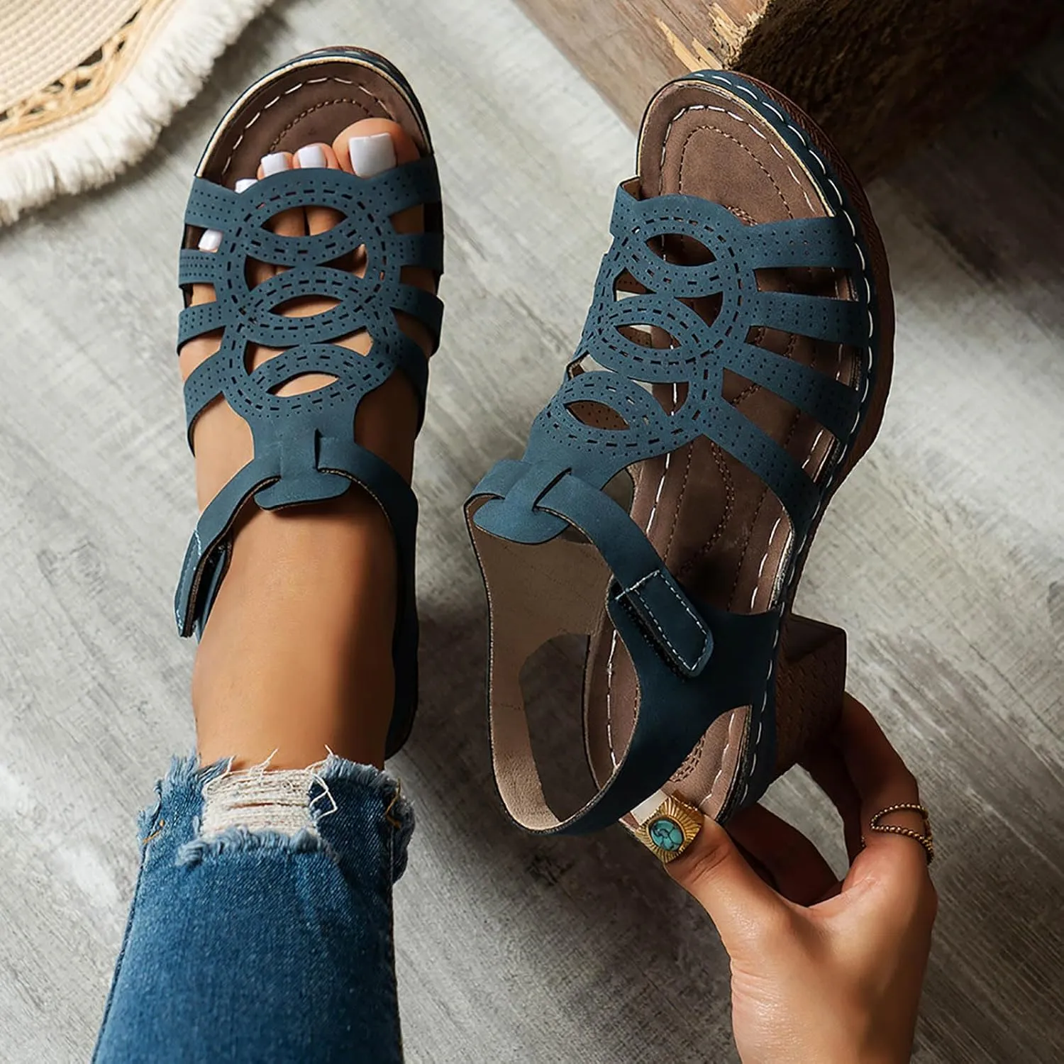 Women Sandals Comfortable Walking Summer Elegant Thick Heel Wedge Sandals Women's Flip Flops Chunky High Heels OpenToe