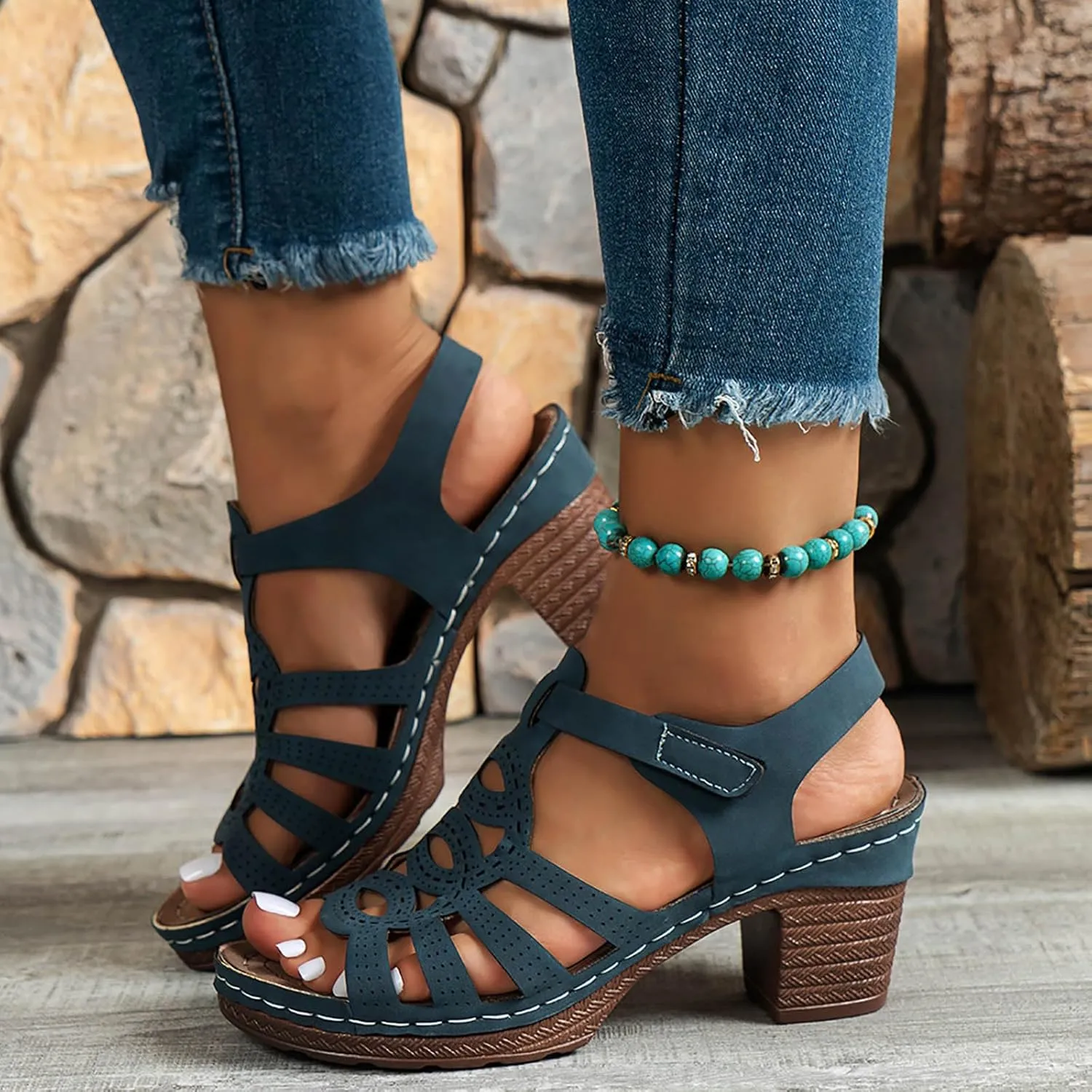 Women Sandals Comfortable Walking Summer Elegant Thick Heel Wedge Sandals Women's Flip Flops Chunky High Heels OpenToe