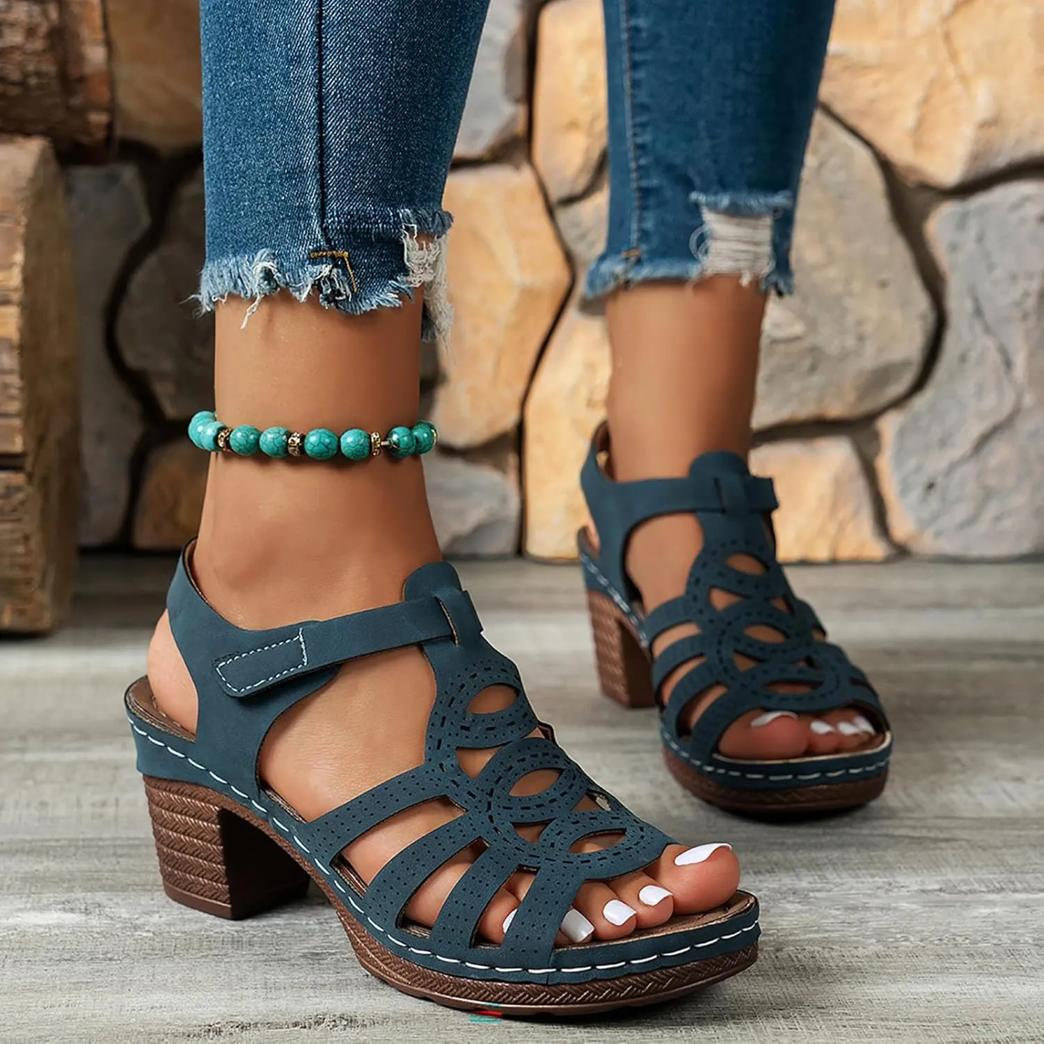 Women Sandals Comfortable Walking Summer Elegant Thick Heel Wedge Sandals Women's Flip Flops Chunky High Heels OpenToe