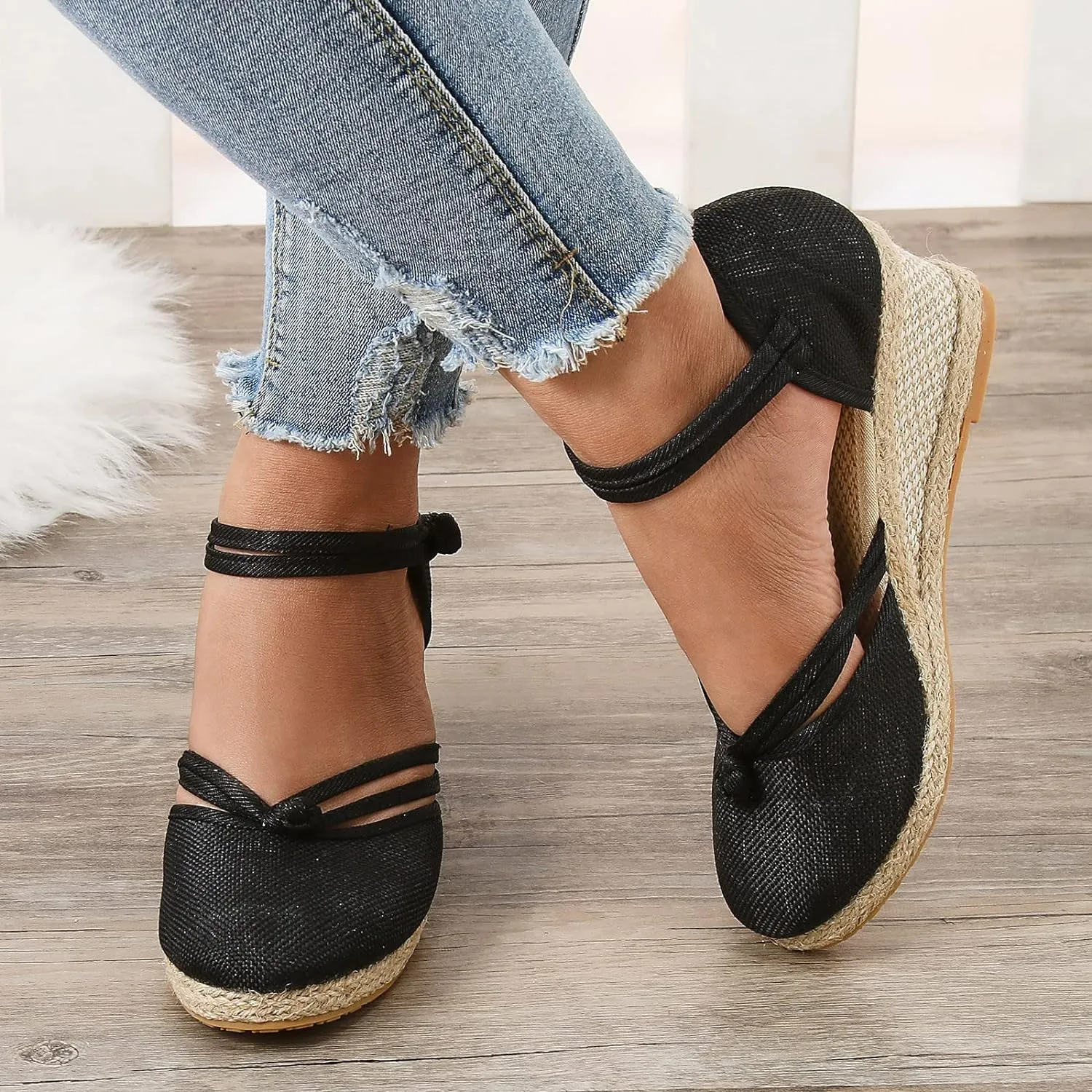 Women Shoes Sandals Platform Wedge Sandals Fashion Versatile Braided Closed Toe Wedge Sandals Woman's Wide Width
