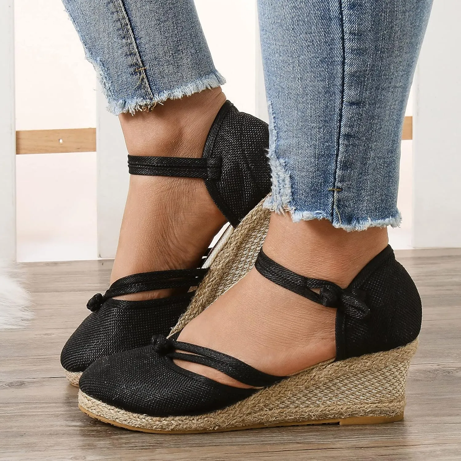 Women Shoes Sandals Platform Wedge Sandals Fashion Versatile Braided Closed Toe Wedge Sandals Woman's Wide Width