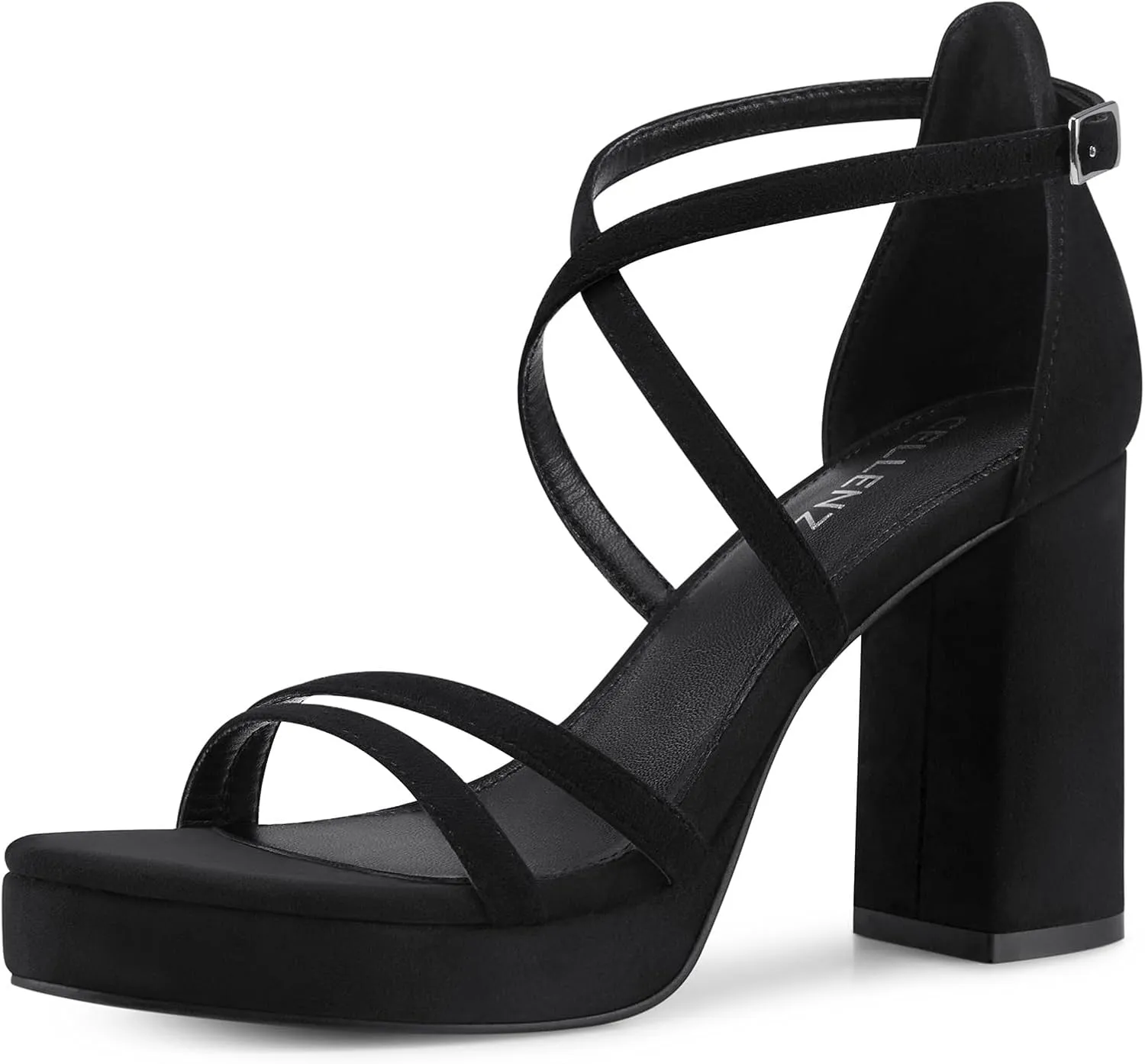 Women Strappy Platform Heels: 3.4 Inch Chunky Heeled Sandals, Comfortable Sexy Block High Heels, for Prom Party Bridal Wedding Black White Silver Nude Dressy Shoes
