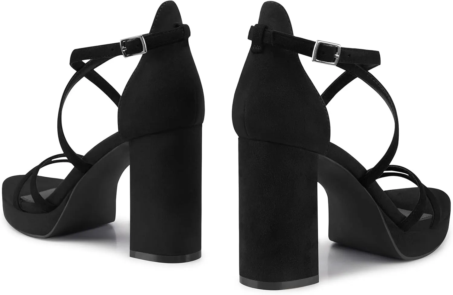 Women Strappy Platform Heels: 3.4 Inch Chunky Heeled Sandals, Comfortable Sexy Block High Heels, for Prom Party Bridal Wedding Black White Silver Nude Dressy Shoes
