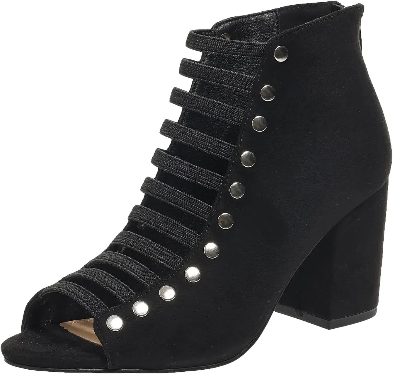 Women Toe Suede Sandals Back Zipper Cutout Chunky High Heel Sandals Ankle Strap Dressy Tied up High Heels