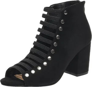 Women Toe Suede Sandals Back Zipper Cutout Chunky High Heel Sandals Ankle Strap Dressy Tied up High Heels