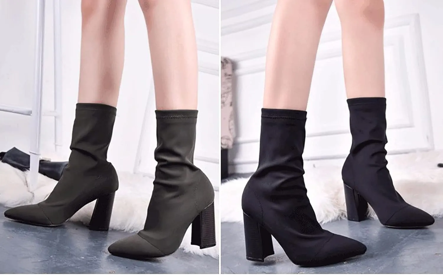 Women's Ankle Boots Pointed Toe Elastic High Heels Shoes Female Socks Boots Sexy High Heels for Women, Pointed Toe Sock Ankle Booties