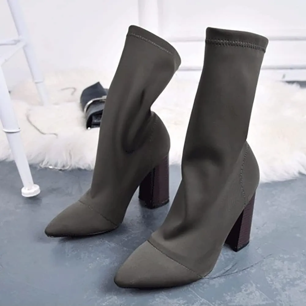 Women's Ankle Boots Pointed Toe Elastic High Heels Shoes Female Socks Boots Sexy High Heels for Women, Pointed Toe Sock Ankle Booties