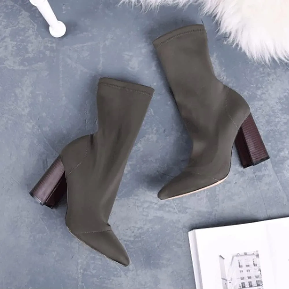 Women's Ankle Boots Pointed Toe Elastic High Heels Shoes Female Socks Boots Sexy High Heels for Women, Pointed Toe Sock Ankle Booties