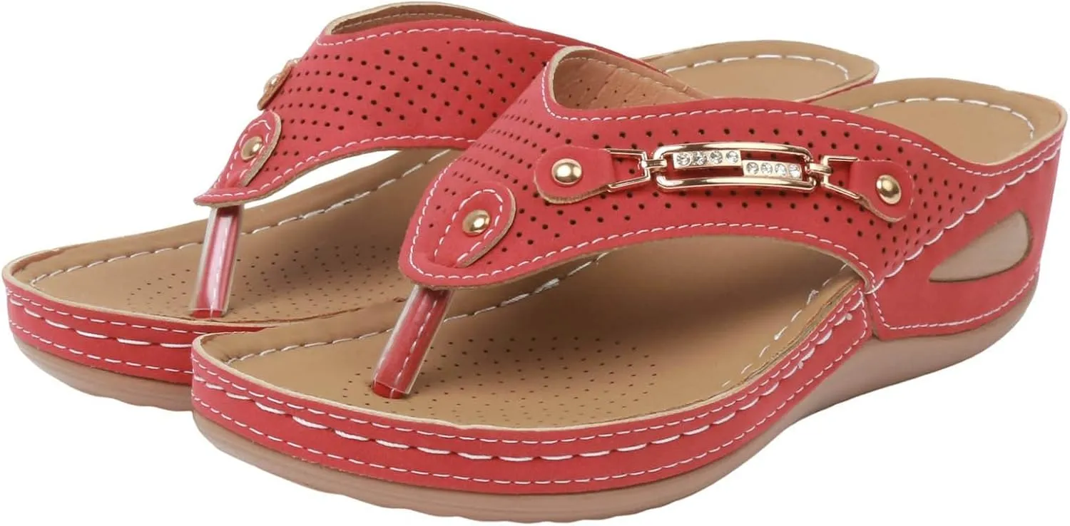 Women's Arch Support Flip Flops Summer Low Wedges Womens Comfortable Open Toe Sandal Beach Sandals for Women