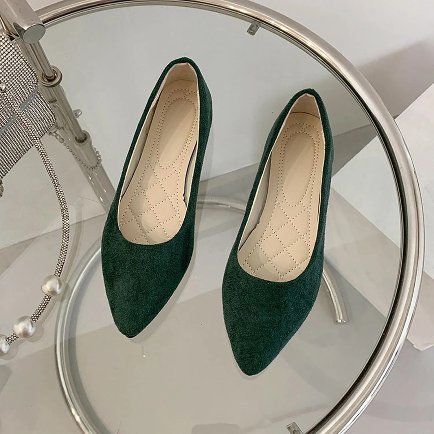 Womens Black Flats Shoes Comfortable Suede Pointed Toe Slip On Casual Ballet Flats Dress Elegant Shoes Nude Flats