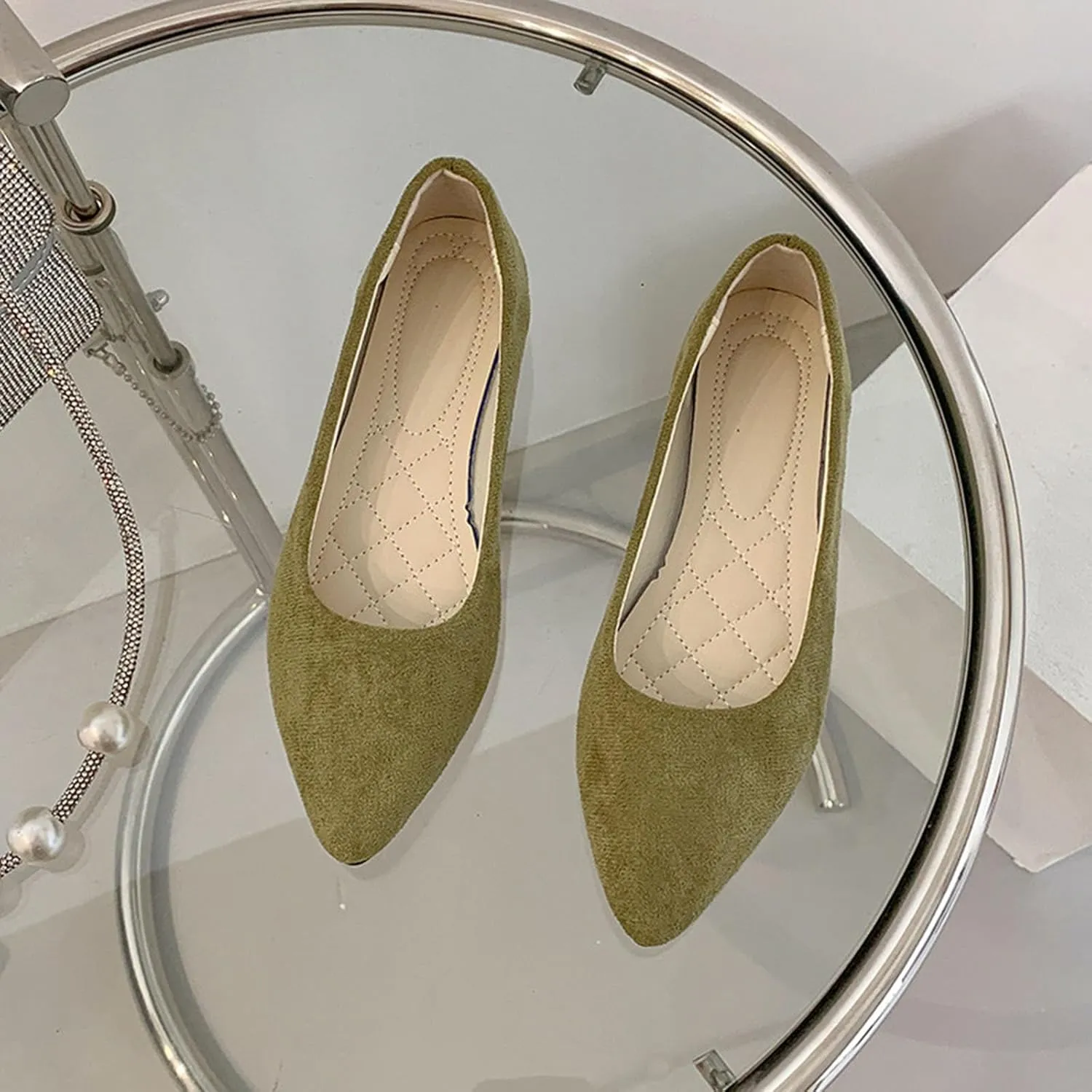 Womens Black Flats Shoes Comfortable Suede Pointed Toe Slip On Casual Ballet Flats Dress Elegant Shoes Nude Flats
