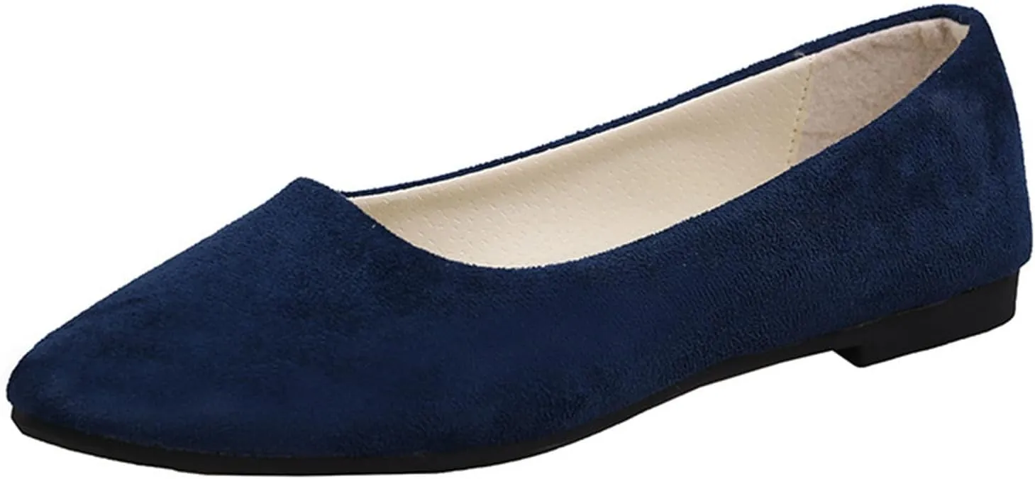 Womens Black Flats Shoes Comfortable Suede Pointed Toe Slip On Casual Ballet Flats Dress Elegant Shoes Nude Flats