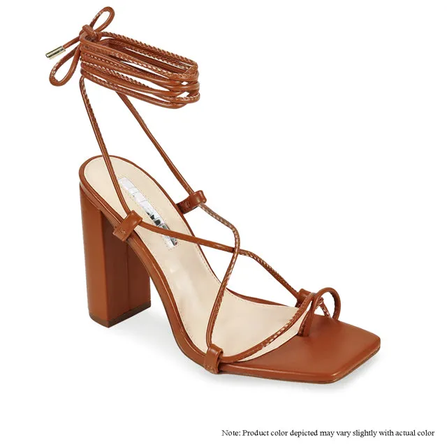 Women's Chunky Open Toe Lace Up High Heeled Fashion Sandals Dynamite-3 By Liliana