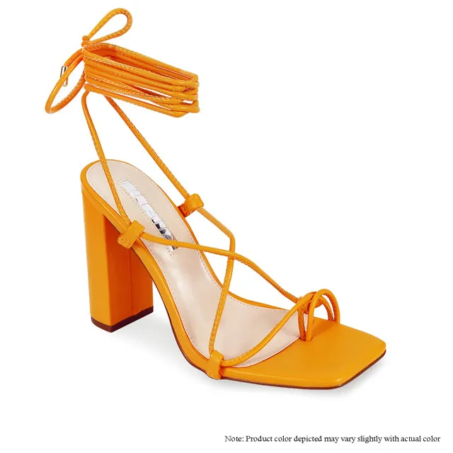 Women's Chunky Open Toe Lace Up High Heeled Fashion Sandals Dynamite-3 By Liliana