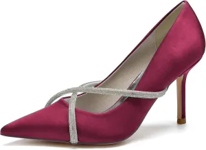 Women's Classic Closed Pointed Toe Stiletto High Heels Pumps Shoes for Party Evening Wedding,Burgundy,12