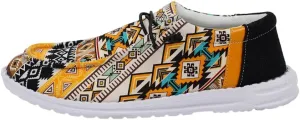 Women's Comfortable Dudes Wendy Aztec Print Lace-up Loafers Orthopedic Ultralight Canvas Boat Casual Shoes with Arch Support