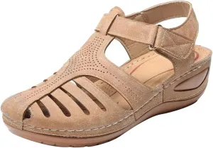 Womens Flat Sandals Closed Toe Wedges Cutout Sandals Summer Walking Adjustable Strap Outdoor Comfort Shoes