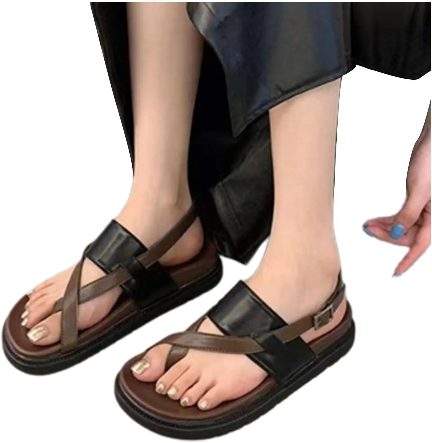 Womens Flip Flops Leather Flip Flops For Women Arch Support Sandals Women's Breathable Walking Sandals Womens