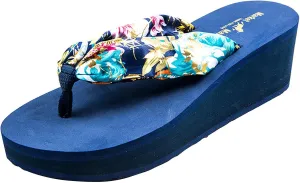 Womens Flip Flops Women's Florals Wedge High Heel Flipflop Sandals Summer Platform Nonslip Beach Thong Sandal (Blue, 6-6.5)