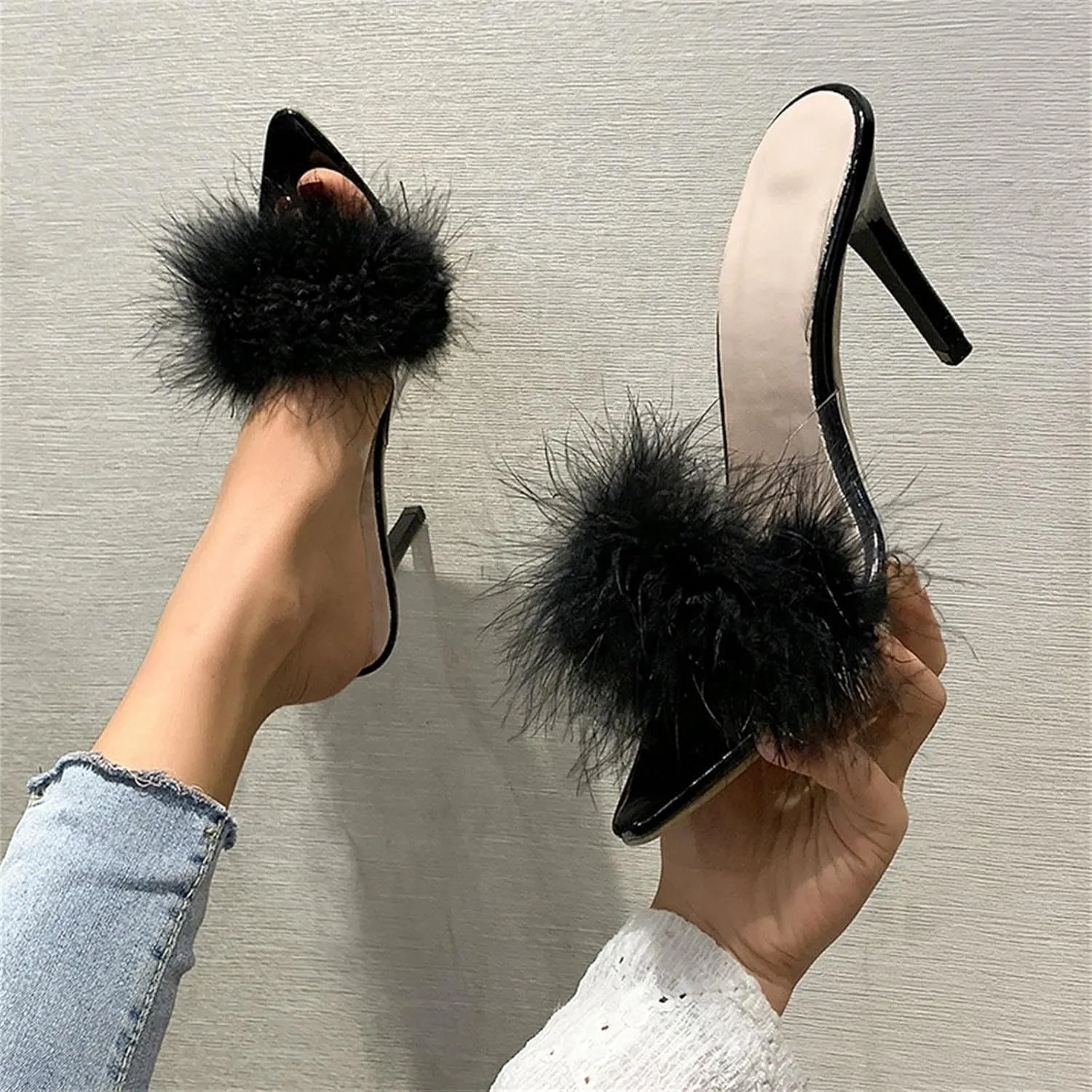 Women'S Heeled Sandals Pointed Women Slippers Fashion Decorated High Heels