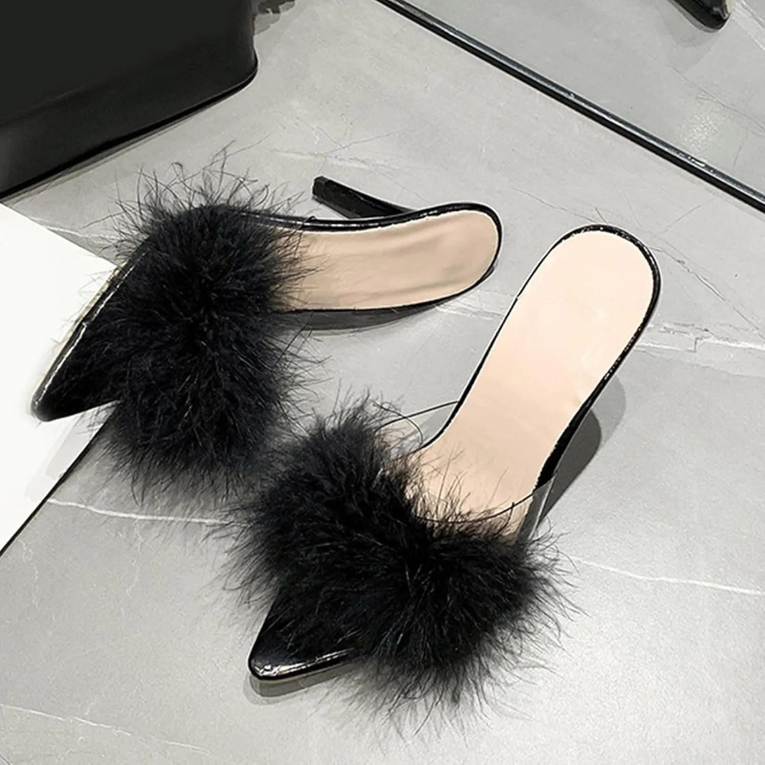Women'S Heeled Sandals Pointed Women Slippers Fashion Decorated High Heels