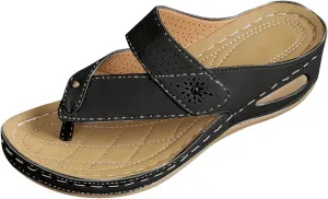 Women's Hollow Thick Soled Wedge Heeled Flip Flops For Beach Casual And Comfortable Sandals Slipper