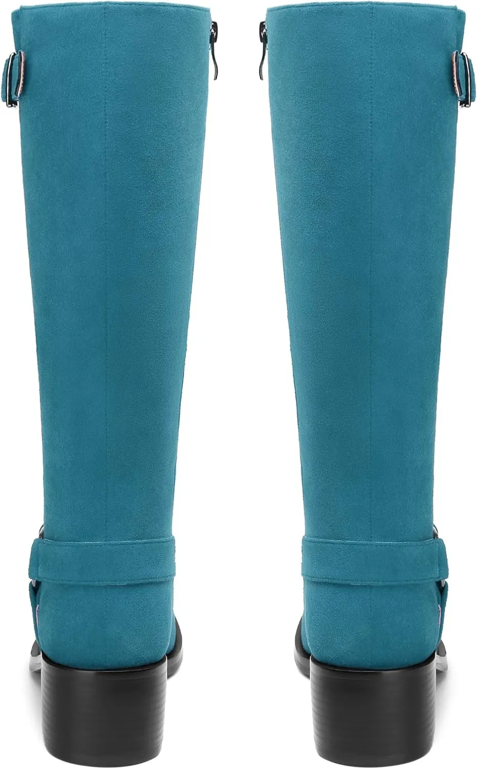 Women's Knee High Boots Buckle Fashion Side Zipper Knee High Bootie Round Toe Chunky Heel Solid Suede Knee High Boot