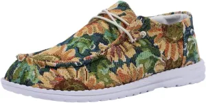 Women's Low Top Outdoor Walking Loafers Printing Slip On Breathable Canvas Loafers Round Toe Boat Shoes Casual Comfortable Lightweight Lace Up Shoes