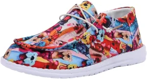 Women's Low Top Outdoor Walking Loafers Printing Slip On Breathable Canvas Loafers Round Toe Boat Shoes Casual Comfortable Lightweight Lace Up Shoes