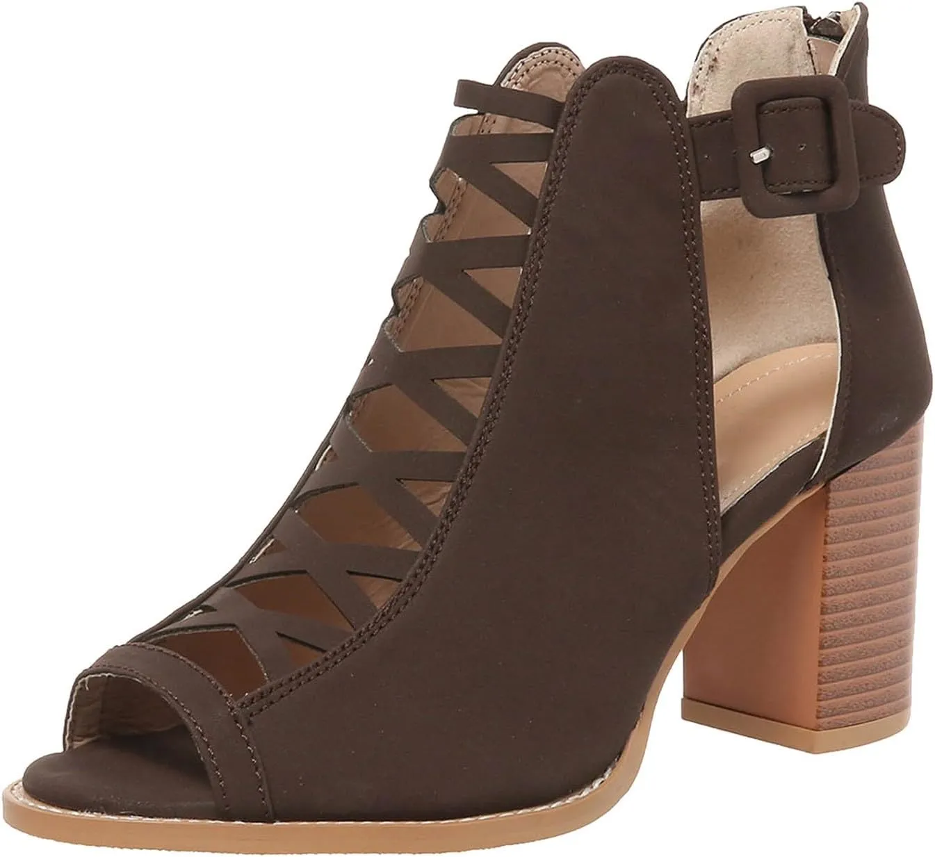 Women's Open Toe Booties with Block Heel and Side Comfortable and Stylish Cut Out Design Chunky Women Platform Heels