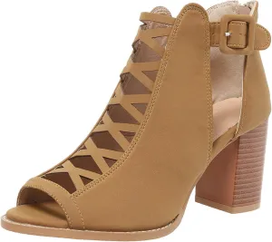 Women's Open Toe Booties with Block Heel and Side Comfortable and Stylish Cut Out Design Chunky Women Platform Heels