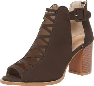 Women's Open Toe Booties with Block Heel and Side Comfortable and Stylish Cut Out Design Chunky Women Platform Heels