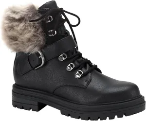 Womens Orlenaa Faux Leather Lugged Sole Combat & Lace-Up Boots