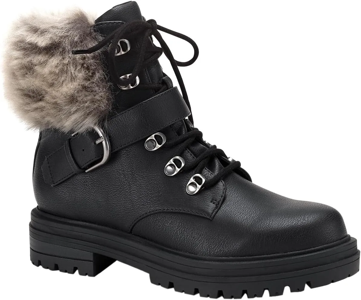 Womens Orlenaa Faux Leather Lugged Sole Combat & Lace-Up Boots