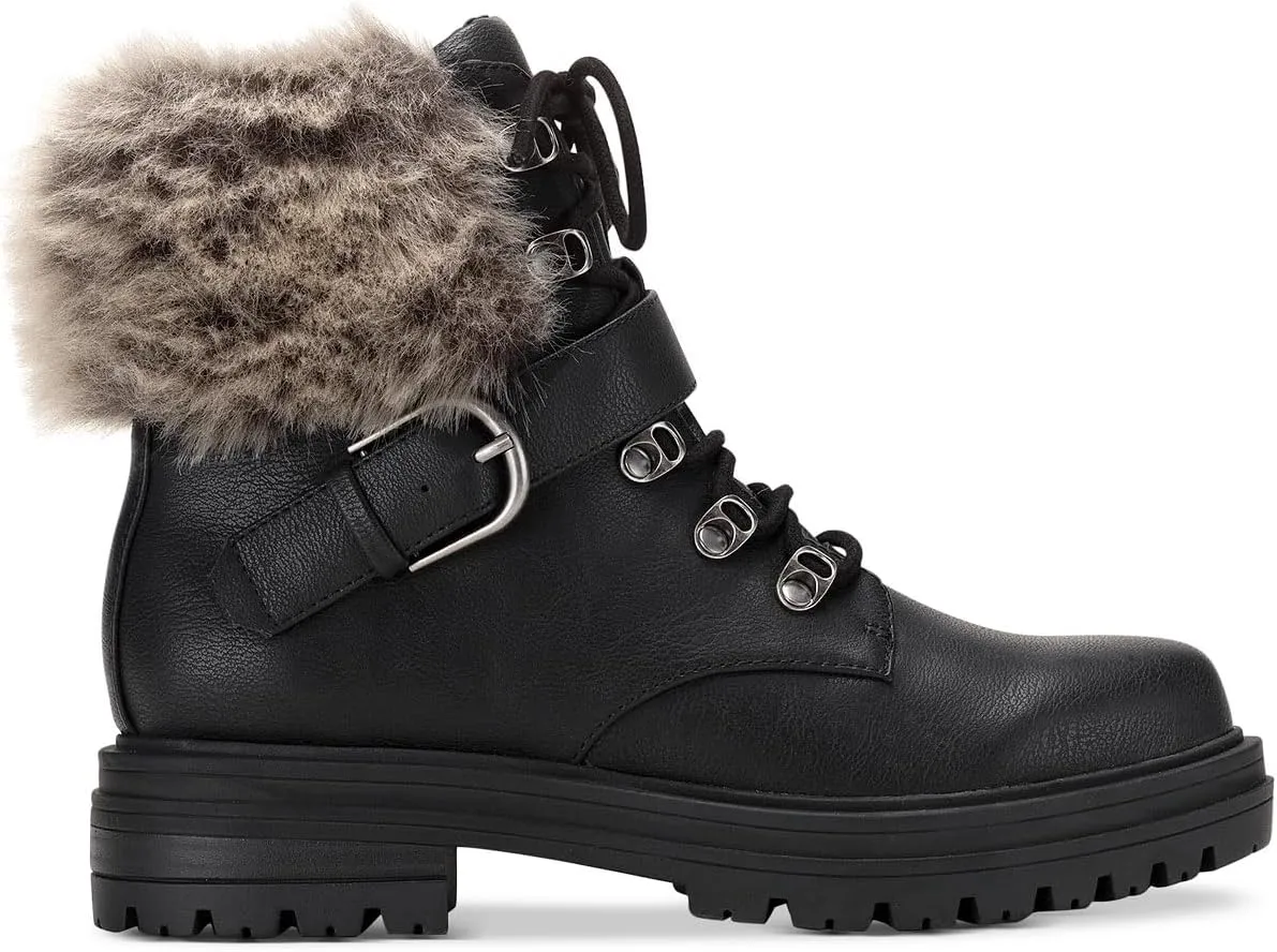 Womens Orlenaa Faux Leather Lugged Sole Combat & Lace-Up Boots