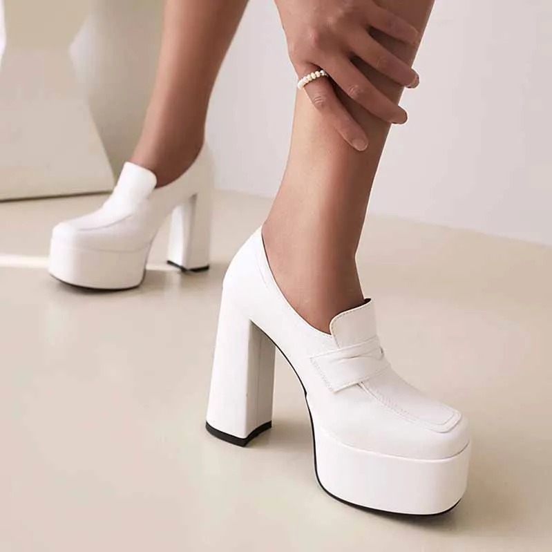 Womens Platform Pumps Chunky Block High Heels Slip on Wedge Pumps