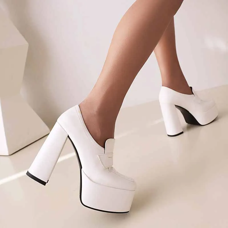 Womens Platform Pumps Chunky Block High Heels Slip on Wedge Pumps
