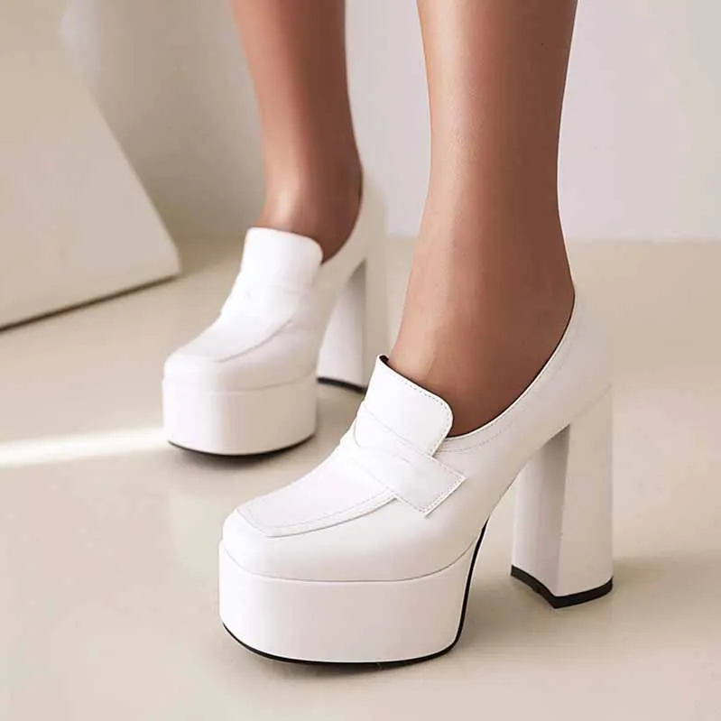 Womens Platform Pumps Chunky Block High Heels Slip on Wedge Pumps