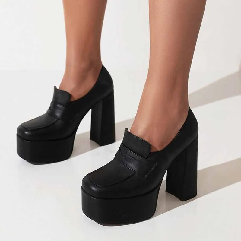 Womens Platform Pumps Chunky Block High Heels Slip on Wedge Pumps