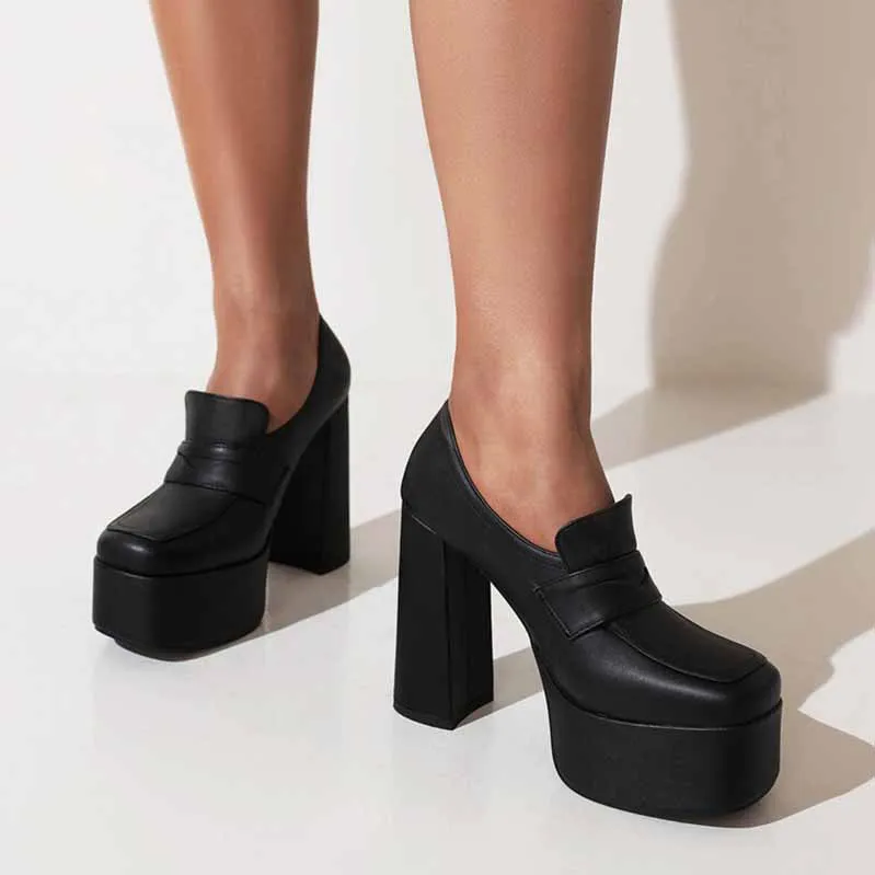 Womens Platform Pumps Chunky Block High Heels Slip on Wedge Pumps