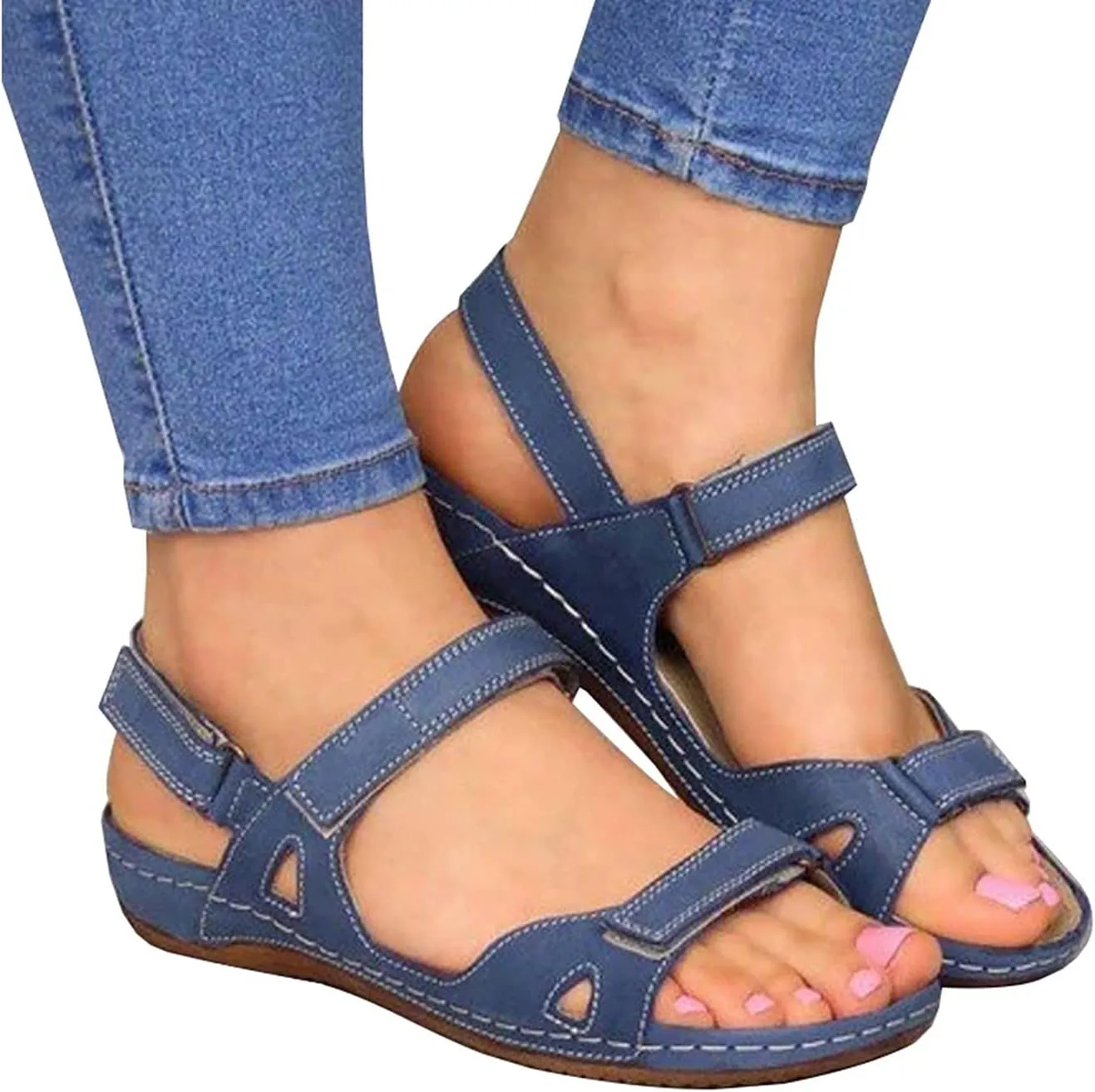 Women's Platform Wedge Sandals Adjustable Ankle Strap Summer Open Toe Arch Support Orthopedic Sandals