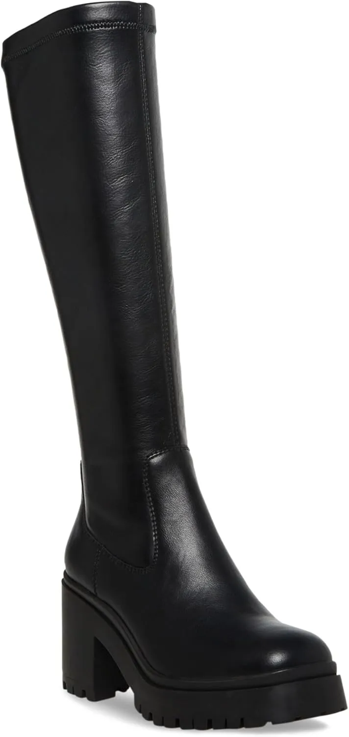 Womens Ria Lug Sole Faux Leather Knee-High Boots