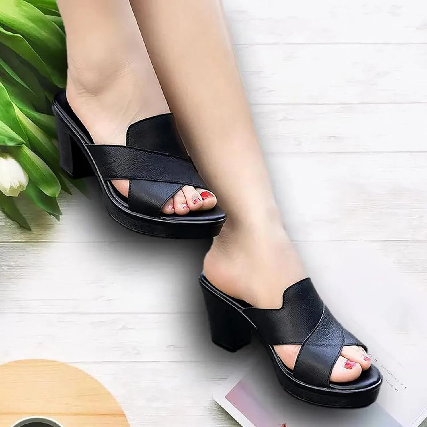 Women's Sandals Round Open Toe Block Heel Pumps Chunky Heel Sandal Fish Mouth Slingback Mules Slip On Slipper