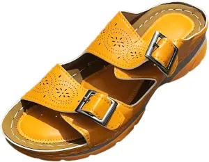 Women's Sandals Summer Adjustable Leather Sandals Orthopedic Wedge Sandals Walking Beach Slippers with Arch Support2