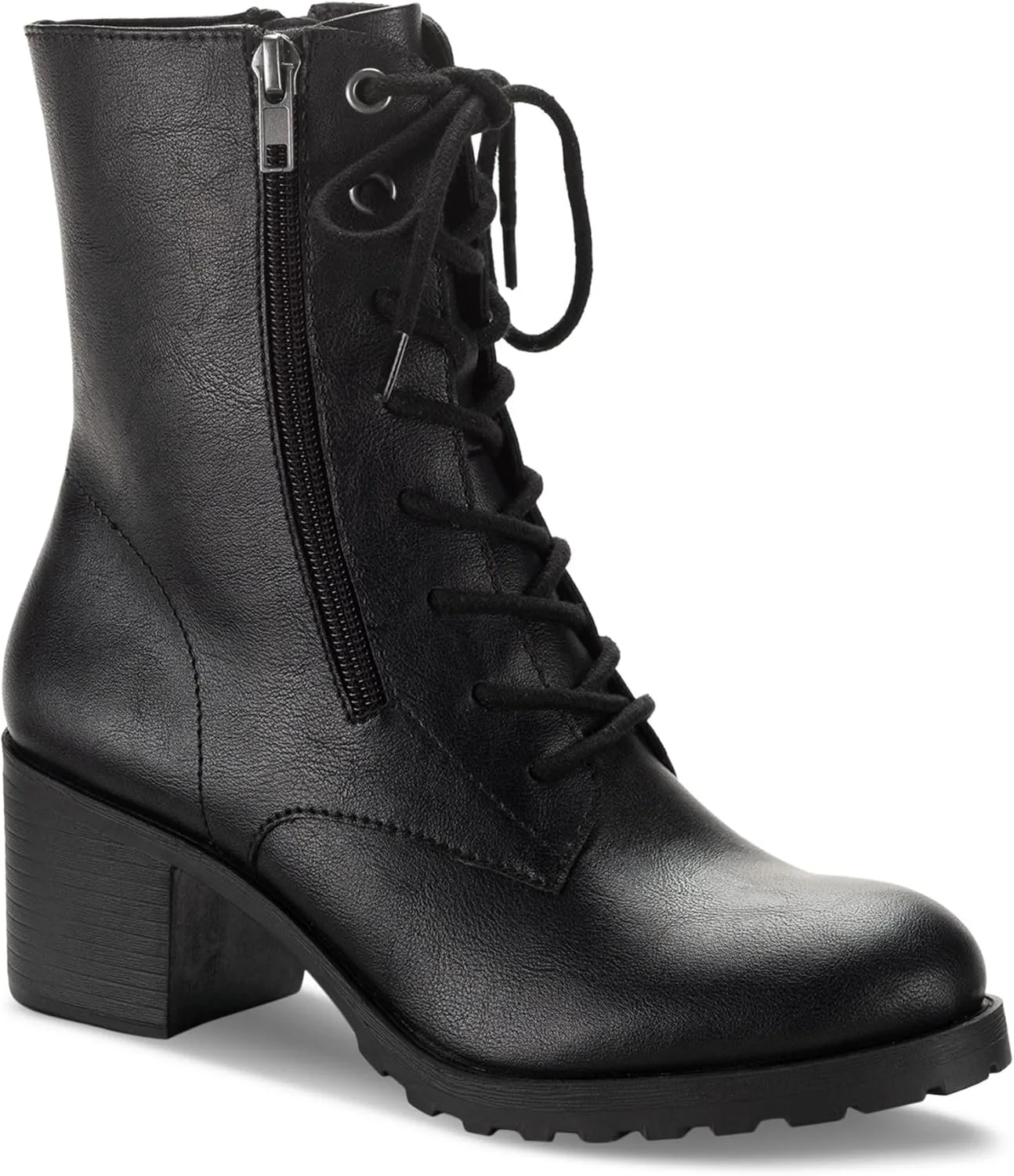 Womens Sheilaa Zipper Faux Leather Combat & Lace-Up Boots