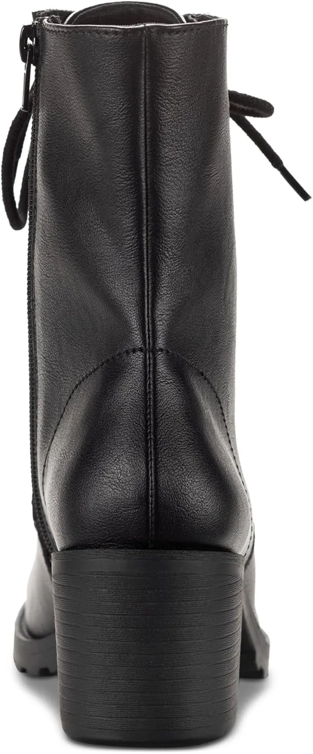 Womens Sheilaa Zipper Faux Leather Combat & Lace-Up Boots