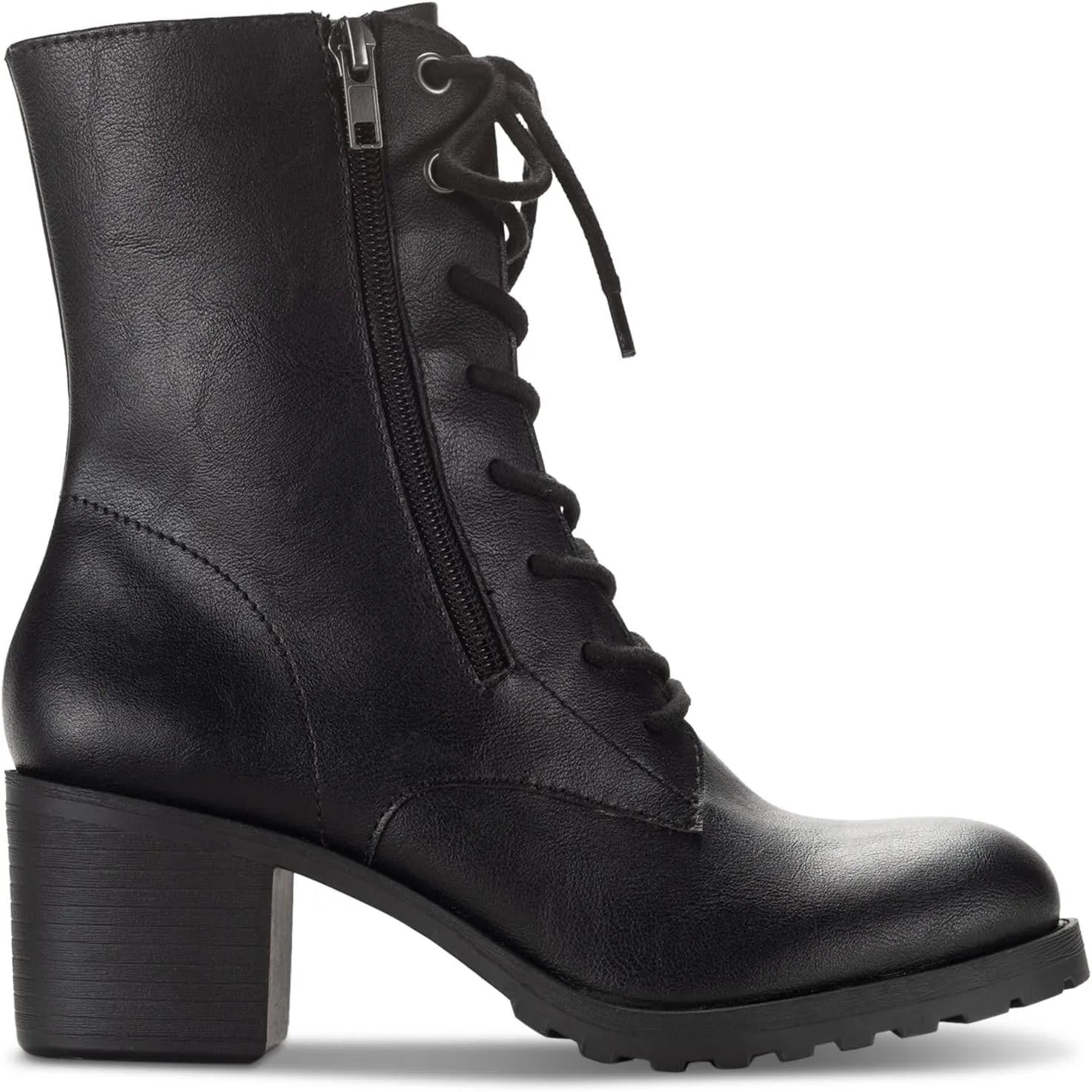 Womens Sheilaa Zipper Faux Leather Combat & Lace-Up Boots