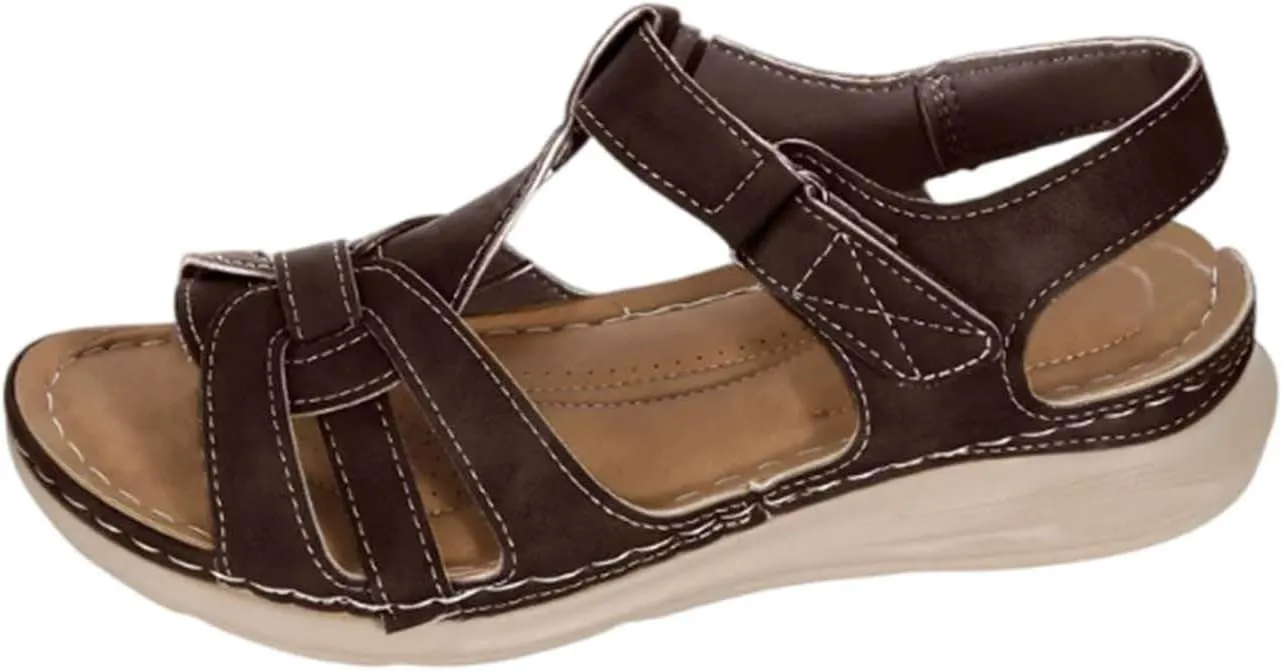 Women's Slide Sandals Adjustable Ankel Strap Platform Wedge Sandals Arch Support Orthopedic Walking Sandal Shoes