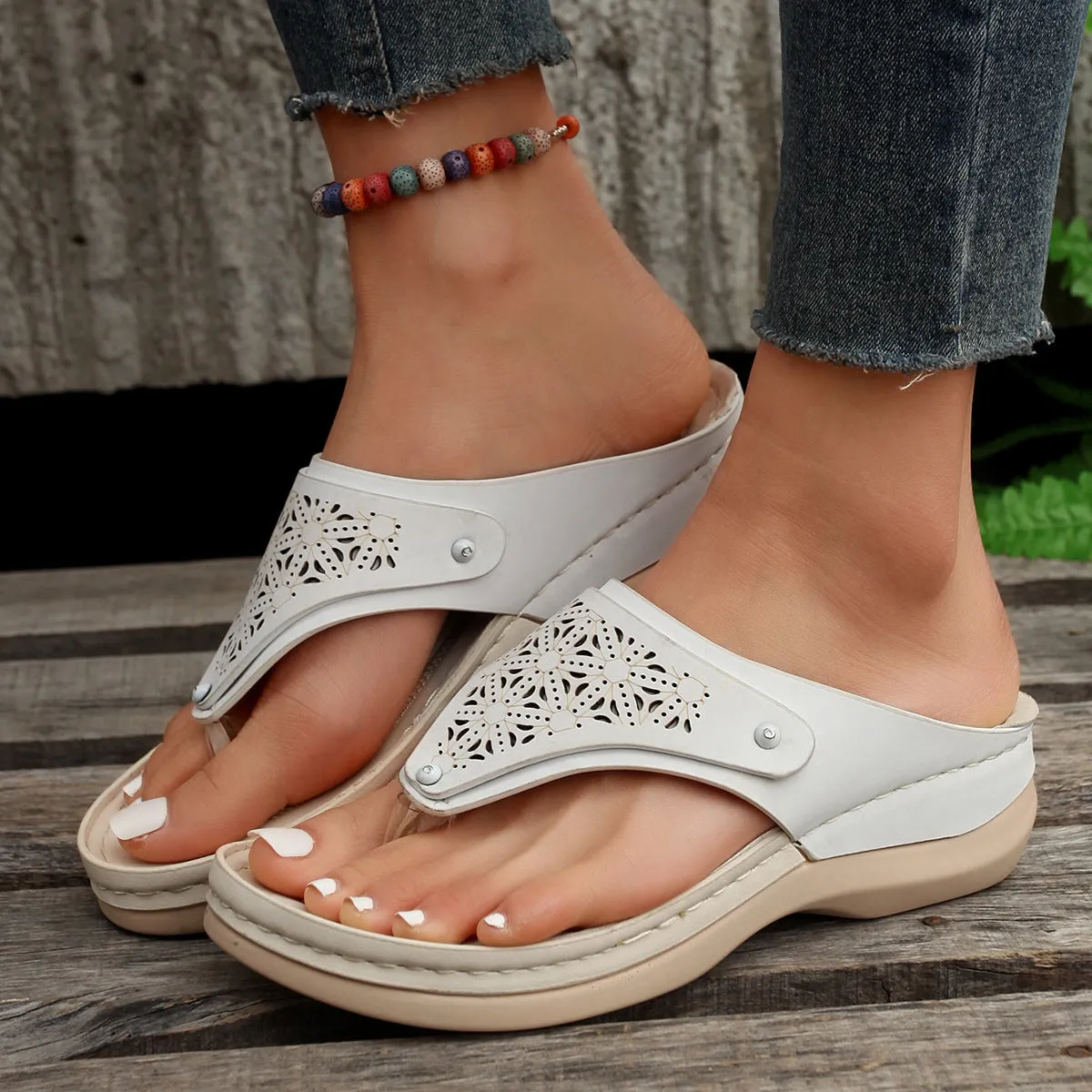 Women’s Solid Color Roman Thong Sandals