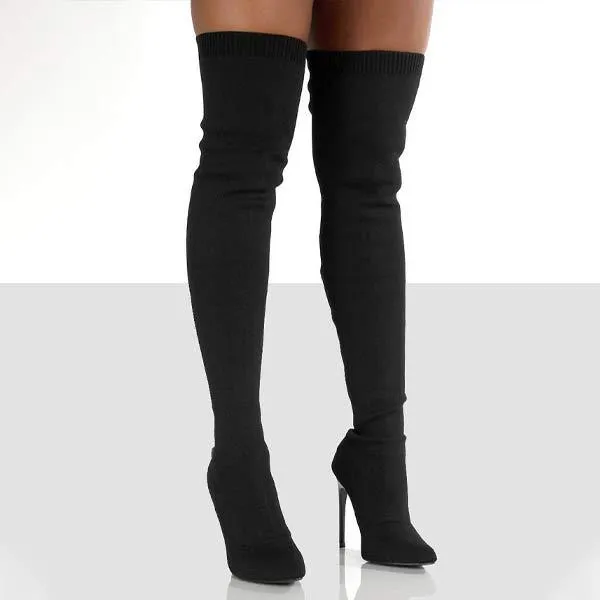 Women's Stretch Knit Stiletto Over-the-Knee High Heel Boots 65062764C